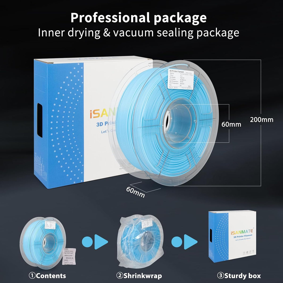 iSANMATE Filamento para Impresora 3D Luminoso Azul, Filamento que B...