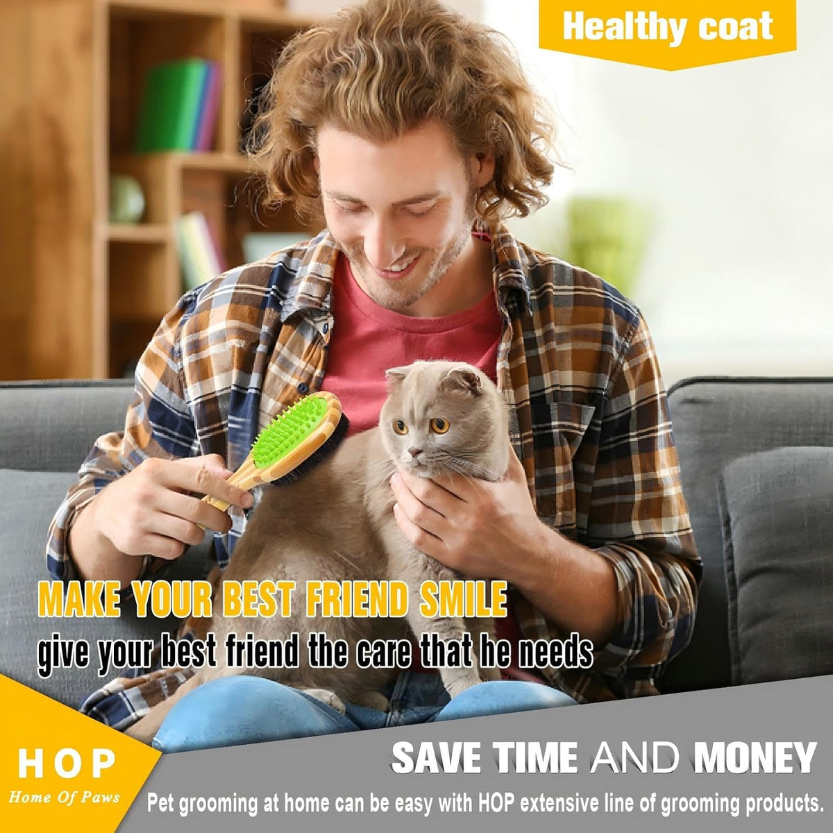 HOP Home of Paws Cepillo de pelo corto para desenredar y quitar abr...