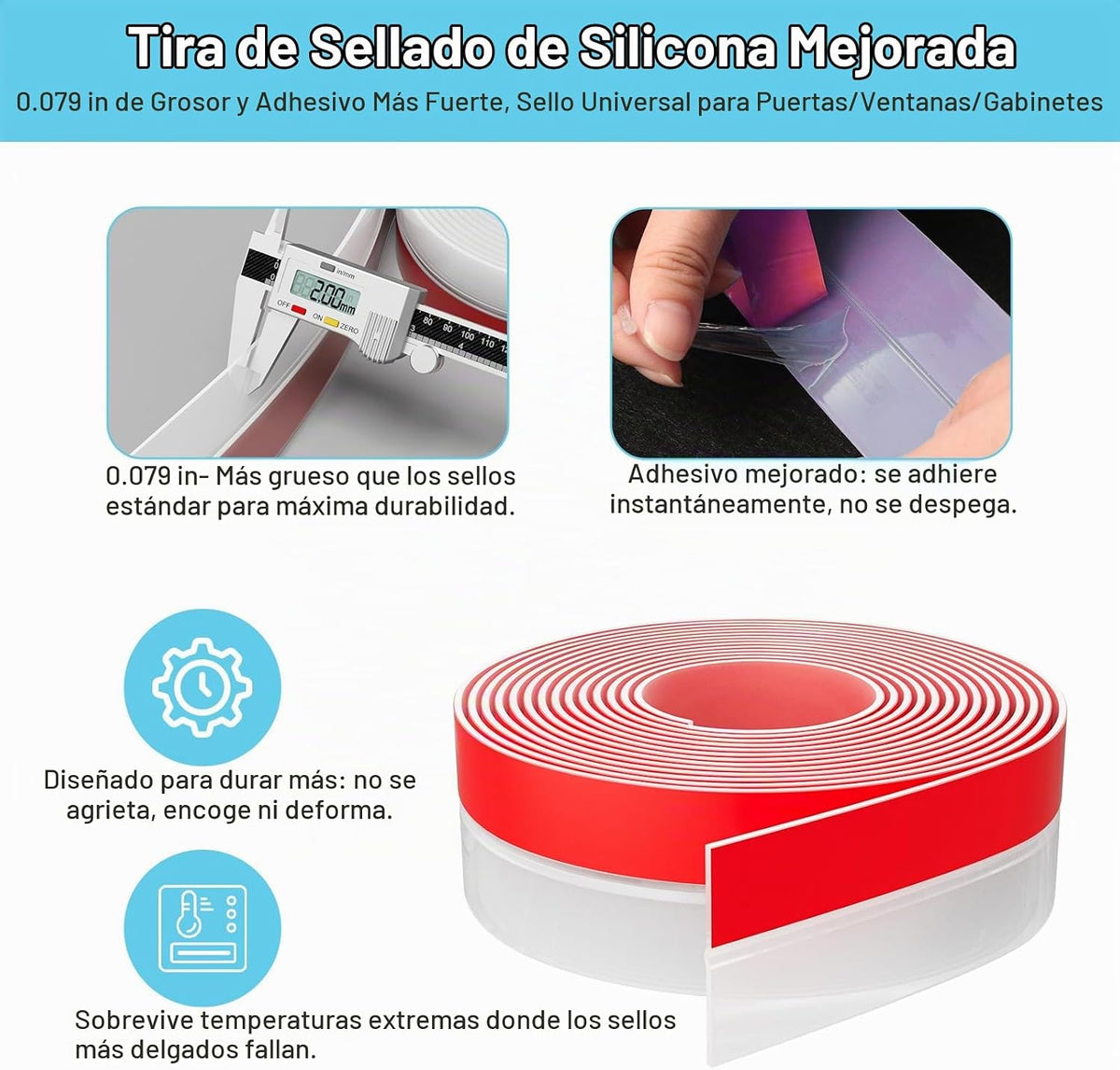 Elvone Burlete para puerta, tira de silicona adhesiva de 36 pies |...