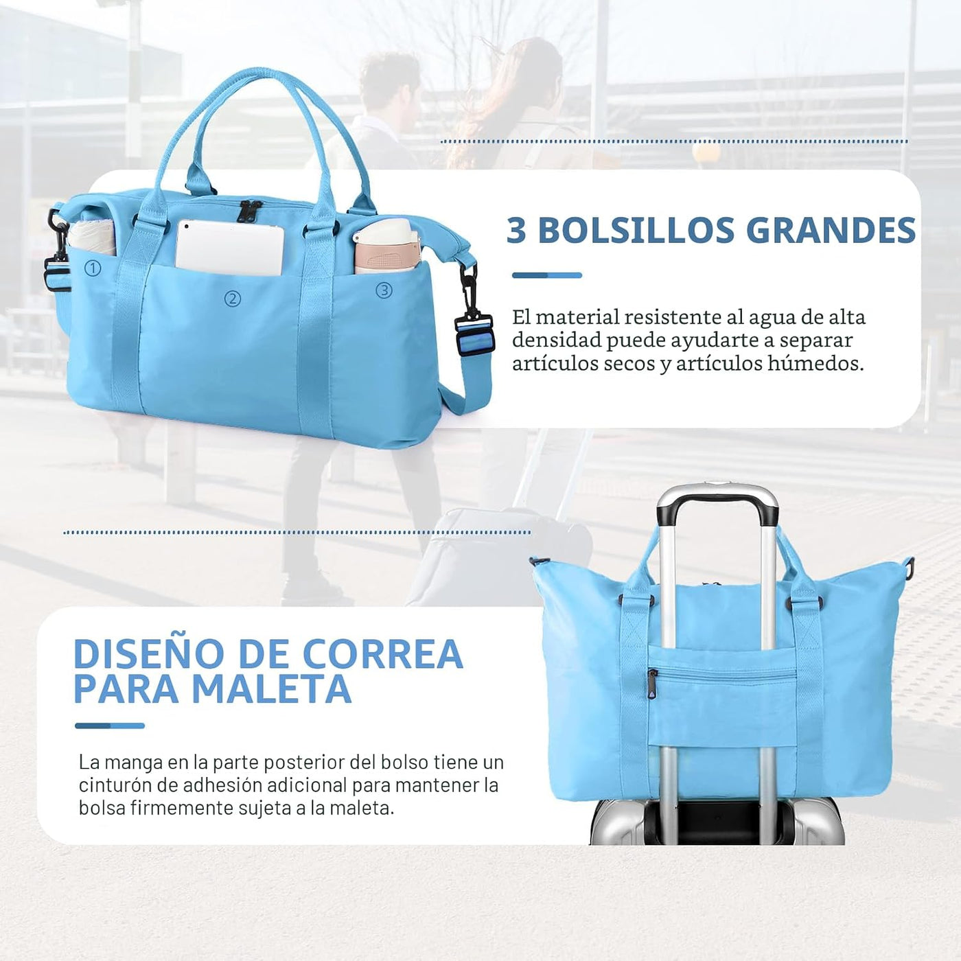 Bolsa de viaje de lona, bolsa de fin de semana impermeable, bolsa d...