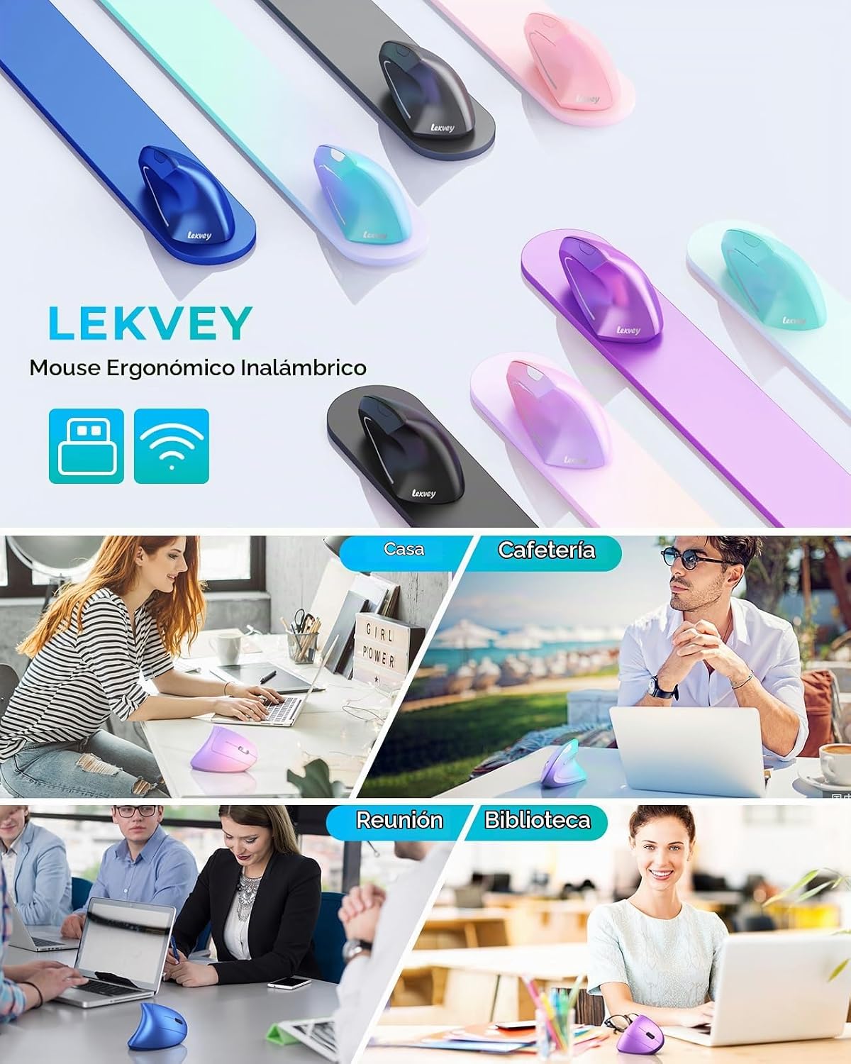 Lekvey Ratón ergonómico, ratón vertical inalámbrico, ratón óptico r...