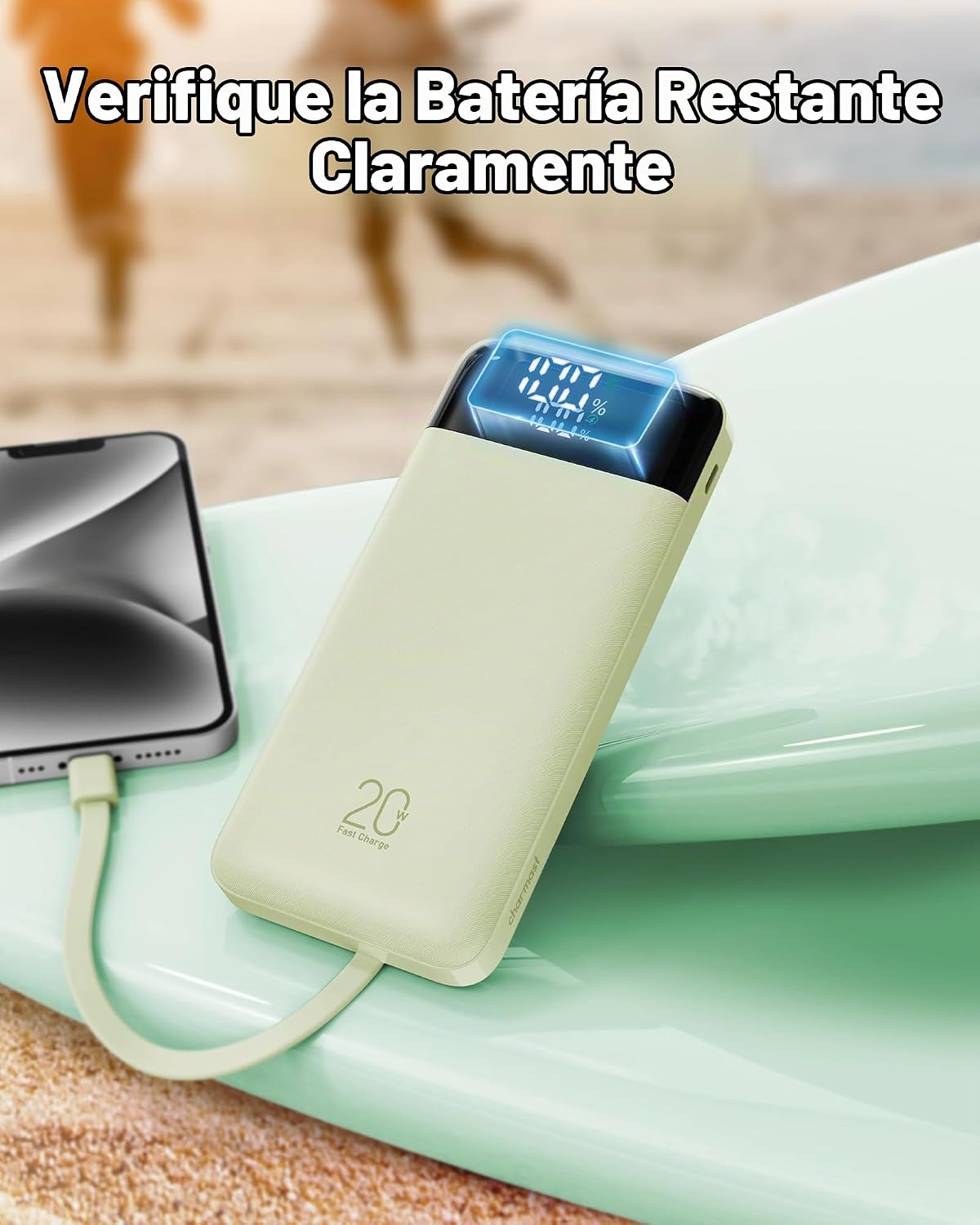 Charmast - Cargador portátil con cables incorporados, 20000 mAh, ba...