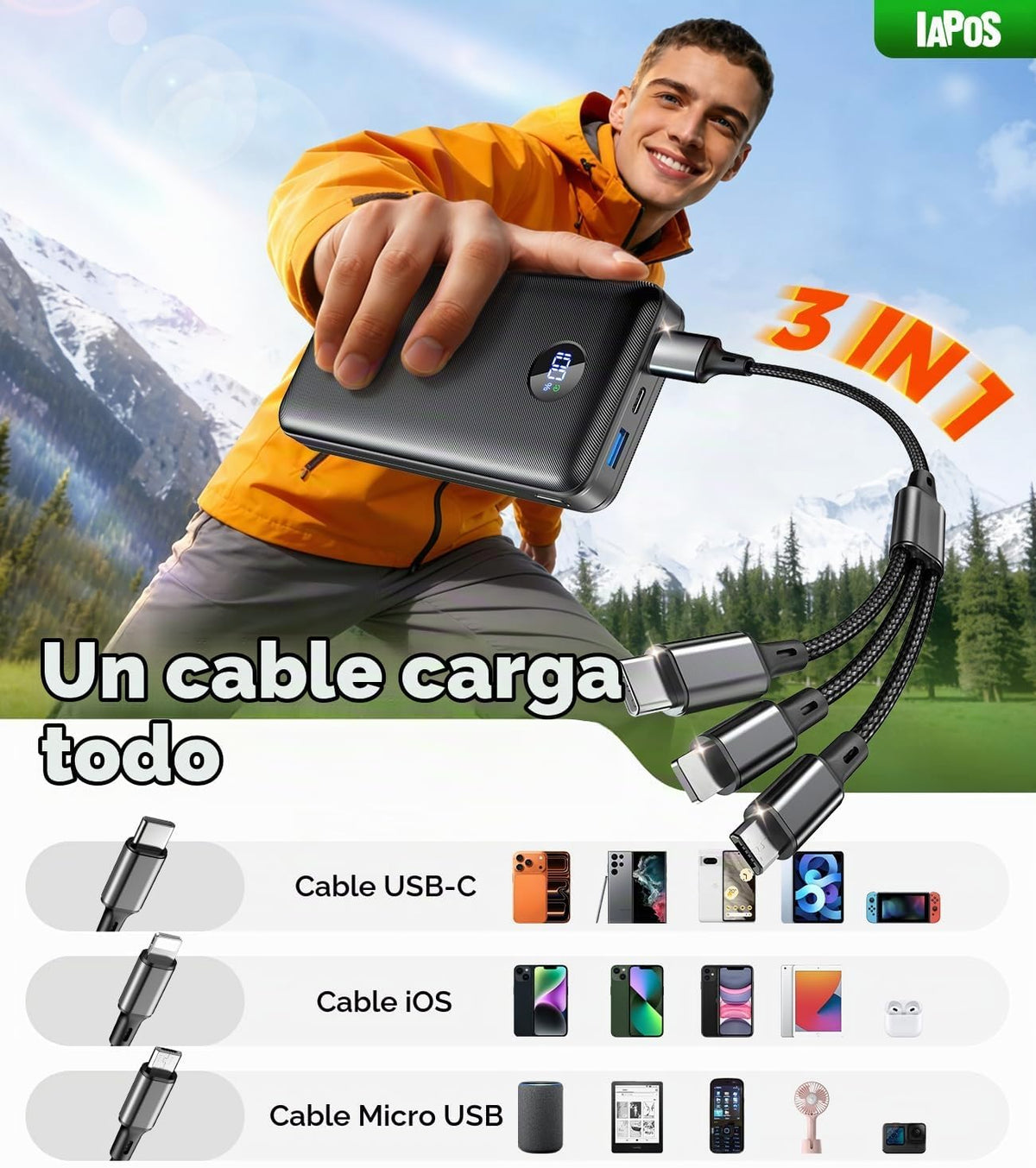 Cargador portátil IAPOS 60000mAh, batería de carga de 5 dispositivo...