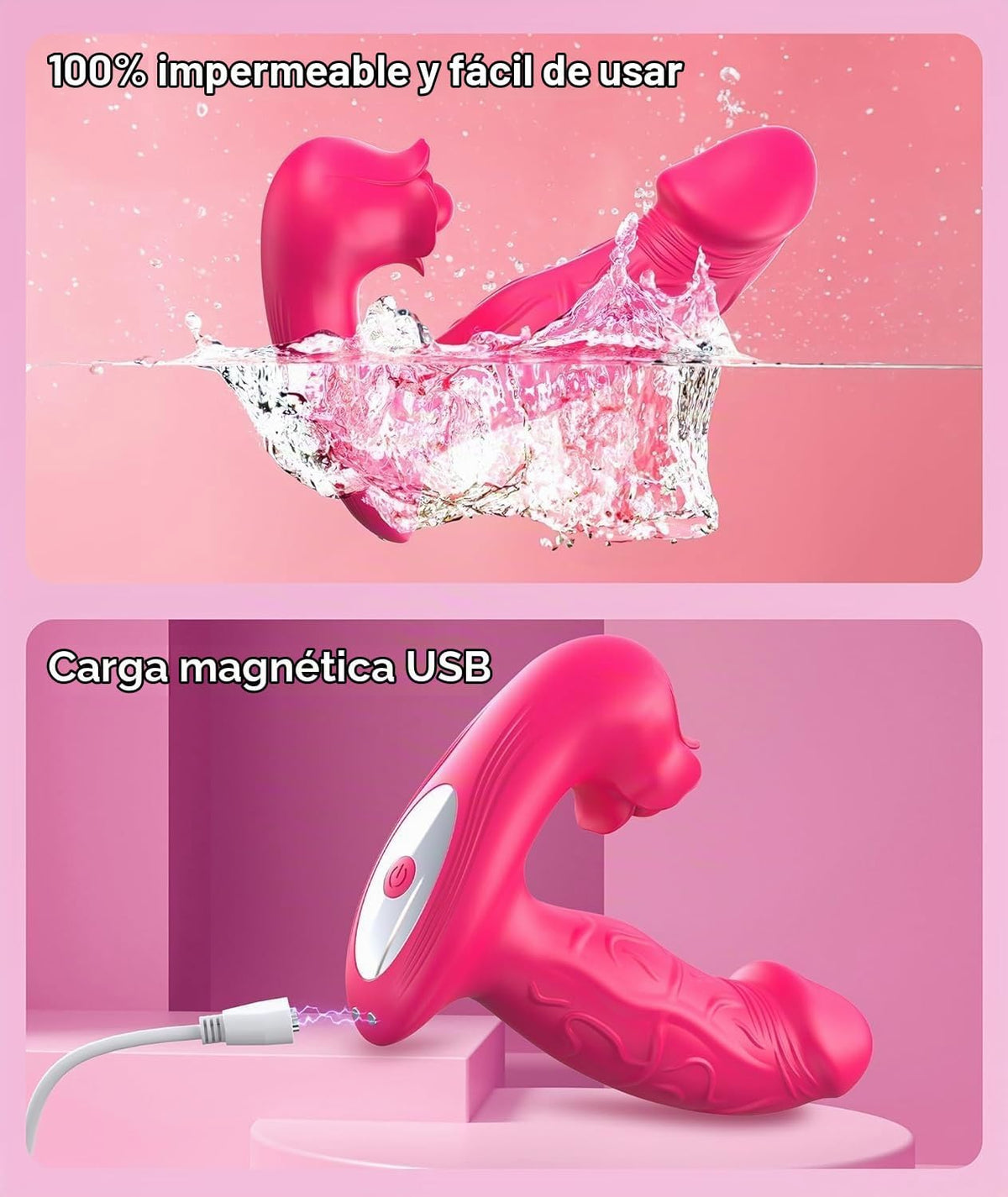 Juguetes sexuales de rosa para mujeres, vibrador de empuje - Juguet...
