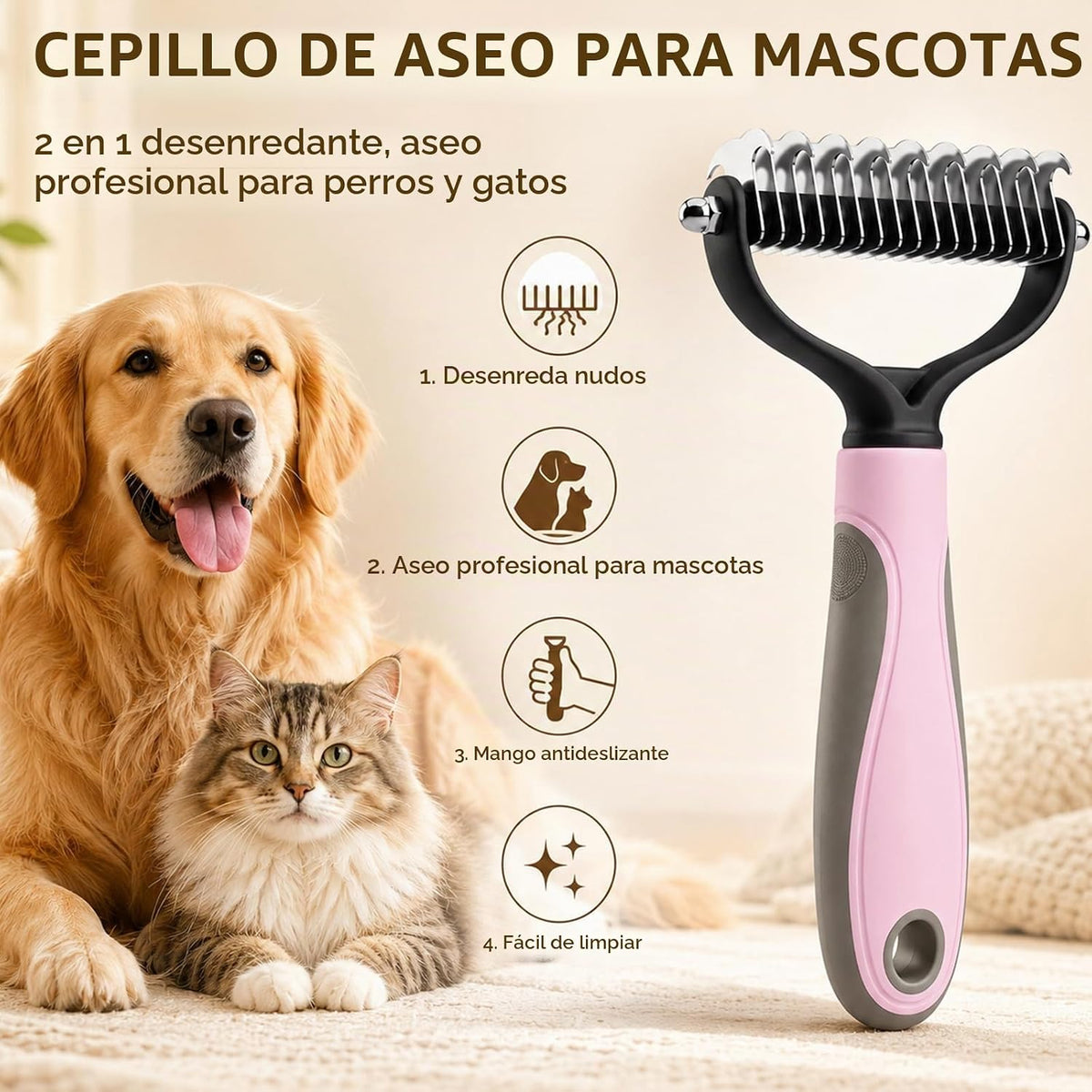 2 piezas de cepillo para mascotas para perros, cepillo de aseo de m...