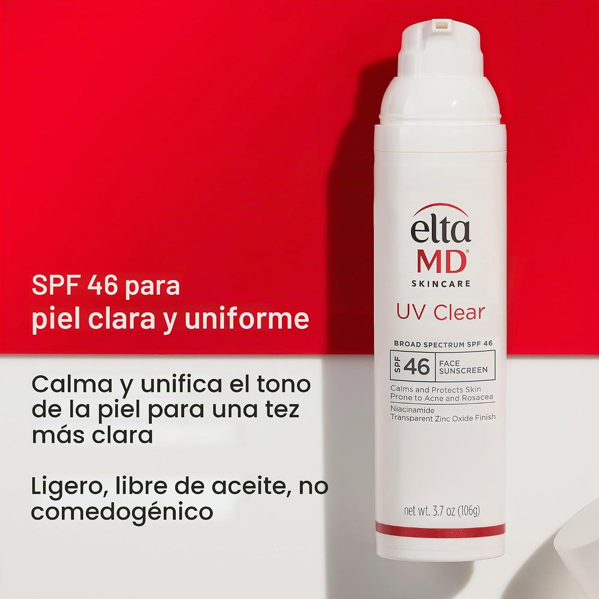Protector solar facial transparente UV EltaMD con óxido de zinc, si...