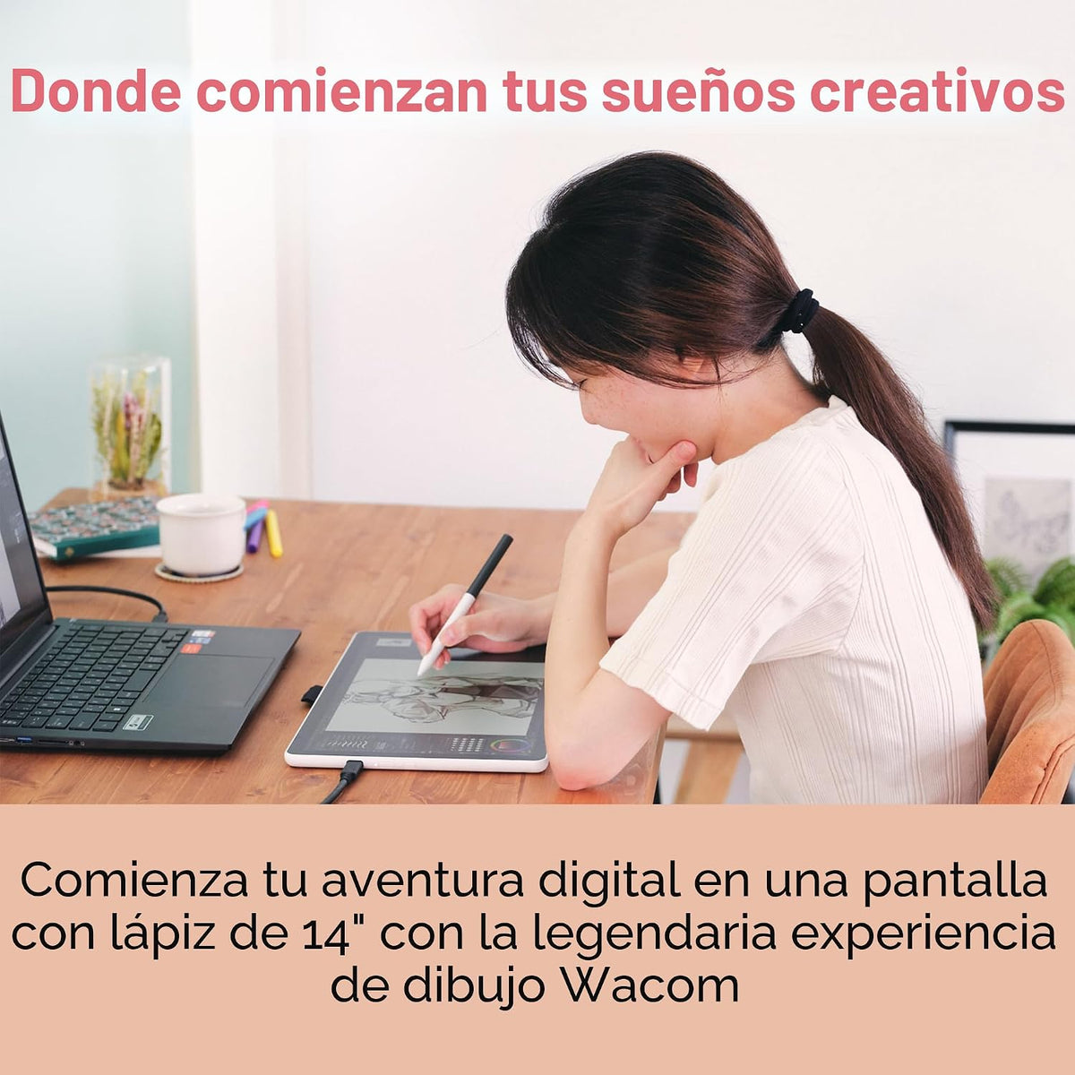 Wacom One 14, tableta de dibujo con pantalla y bolígrafo laminados...