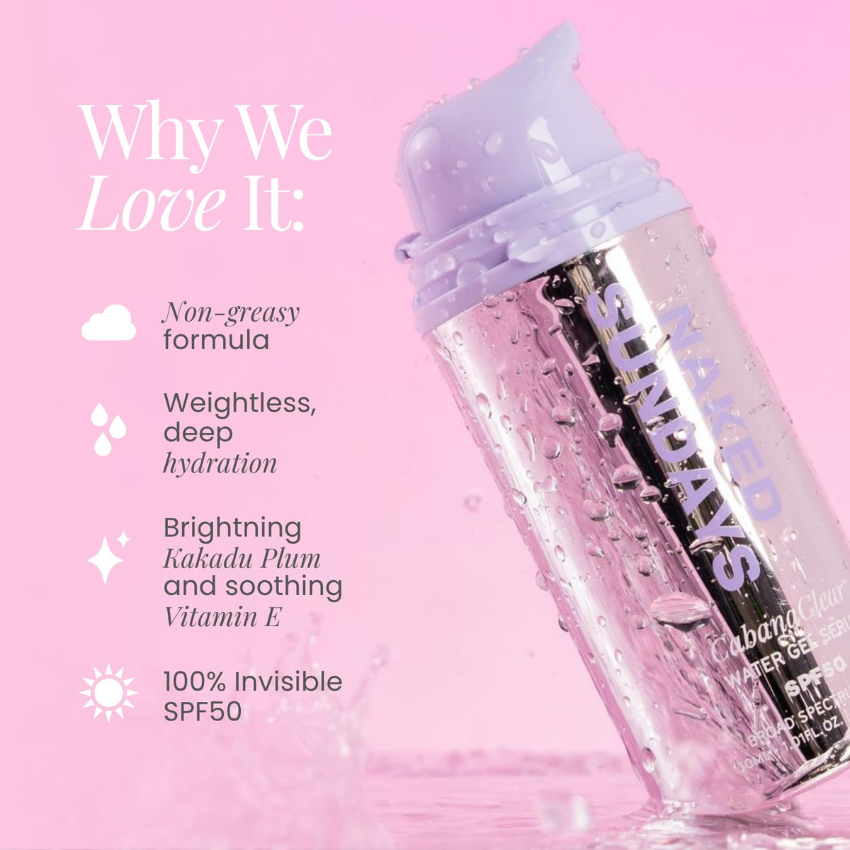 Naked Sundays CabanaClear Water Gel Sérum Protector Solar SPF 50, 5...