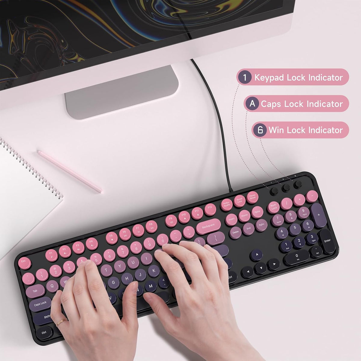 Dilter Teclado de máquina de escribir retro con cable, teclado USB...