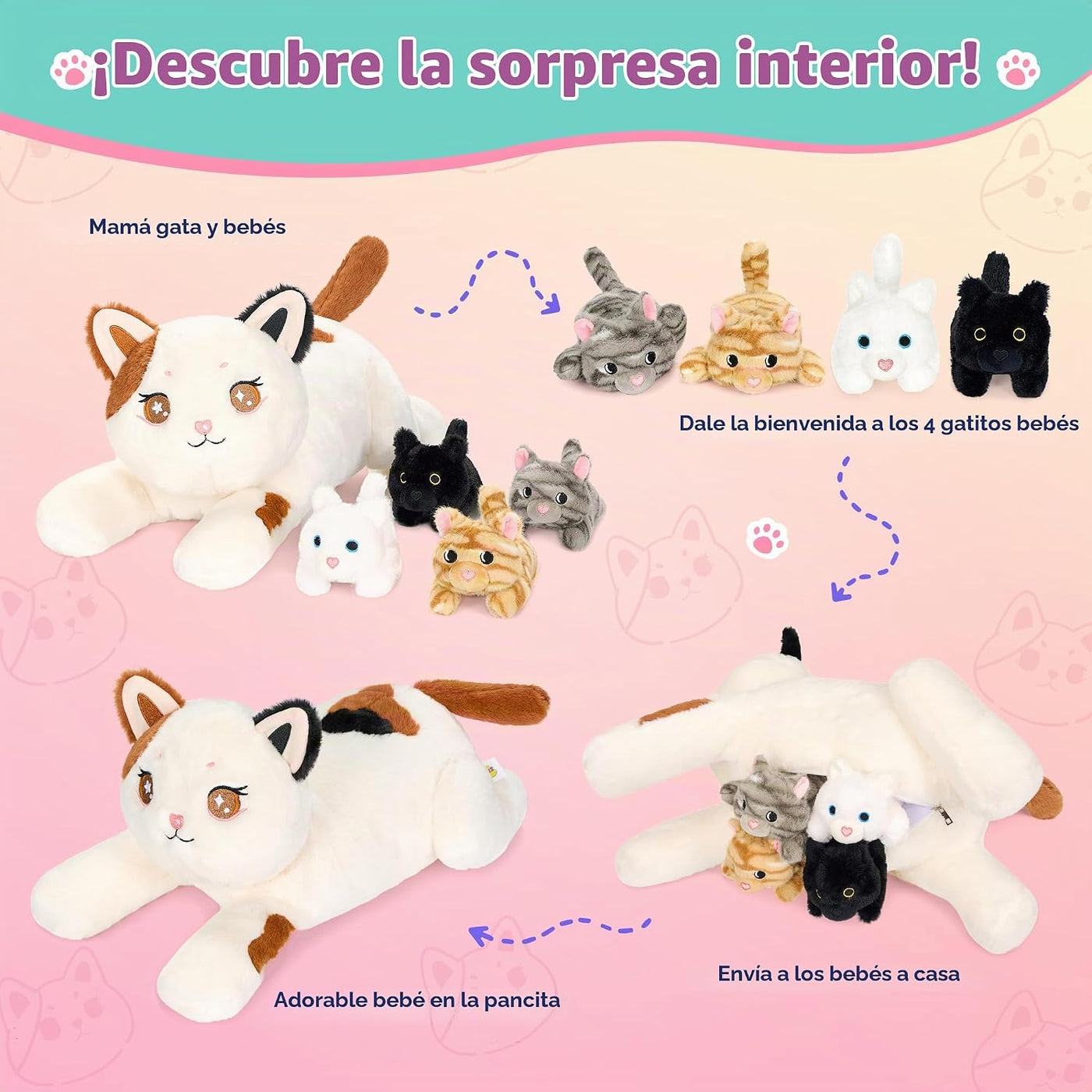 Onsoyours Original 5 piezas de animales de peluche de gato con bebé...