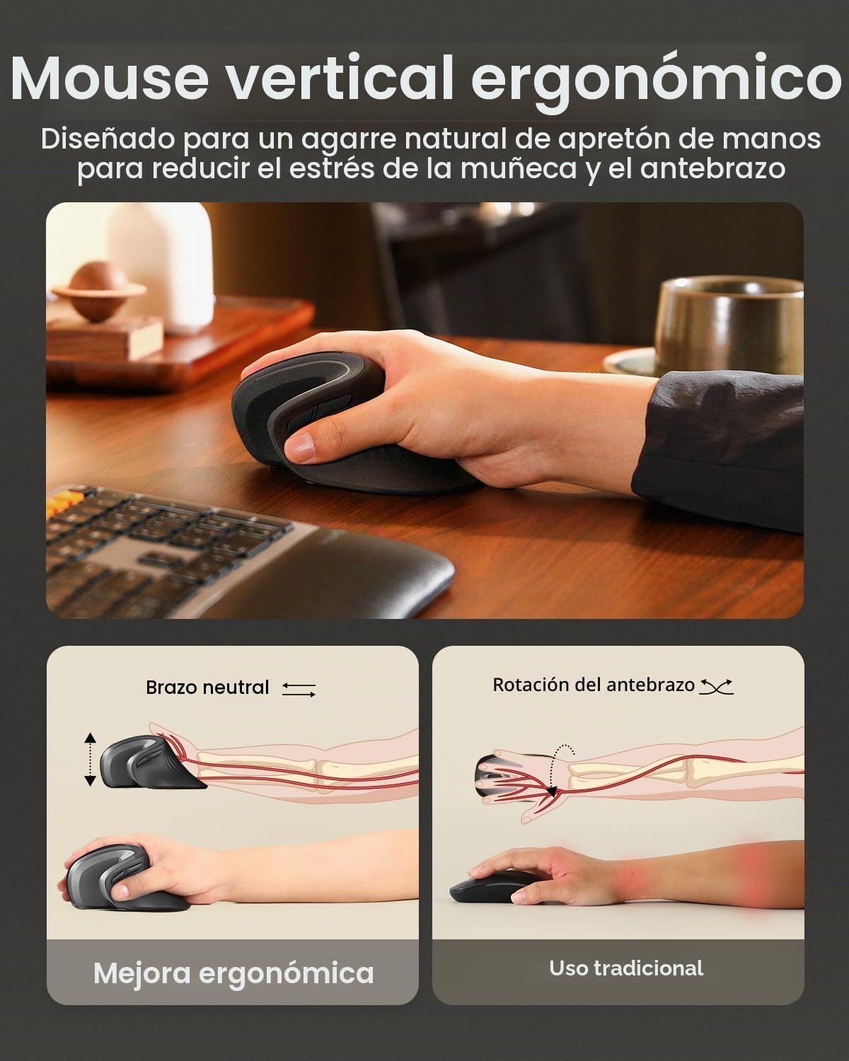 ProtoArc Ratón Ergonómico, EM11 NL Ratón Vertical Inalámbrico, Rató...