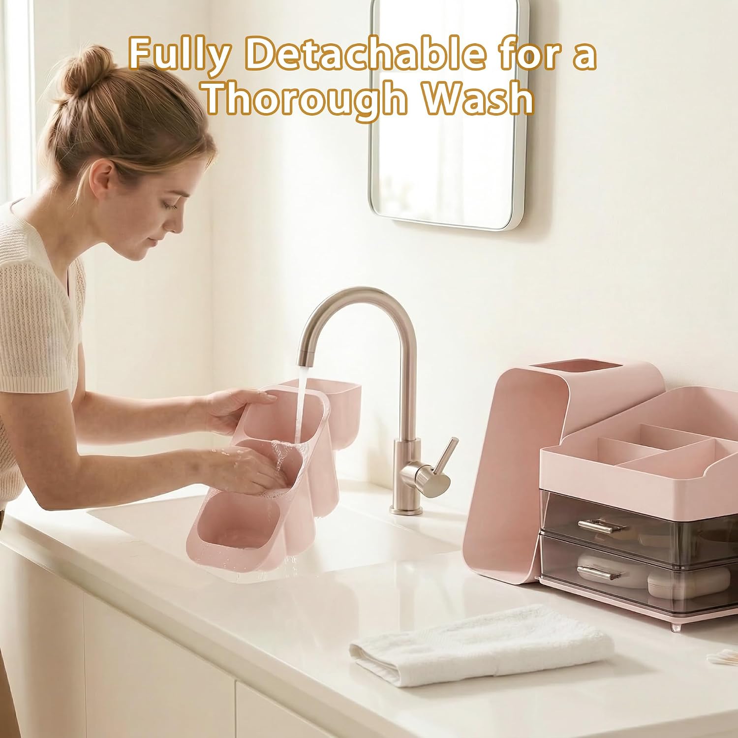 Organizador de maquillaje de gran capacidad con soporte para brocha...