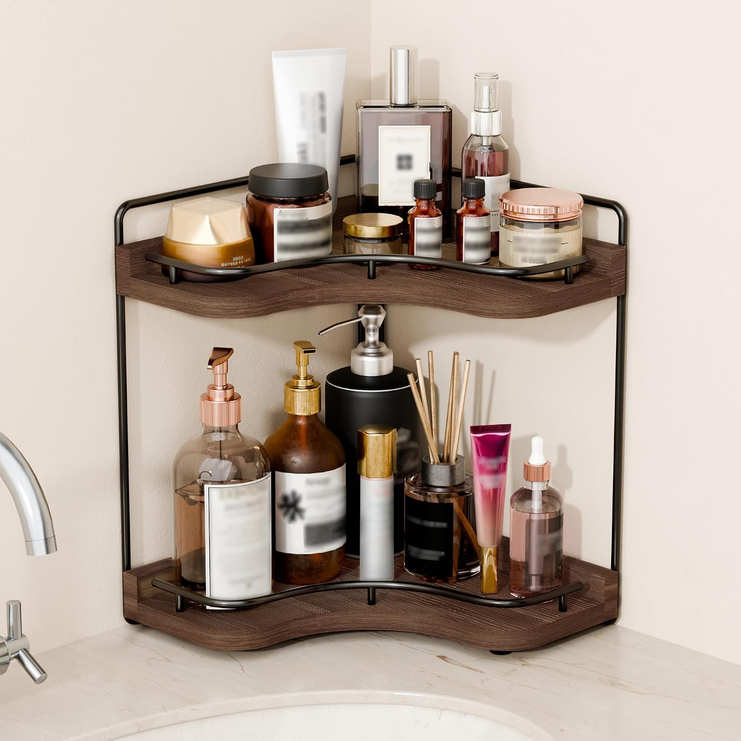 Naeqieo Organizador de mostrador de baño de esquina de 2 niveles pa...