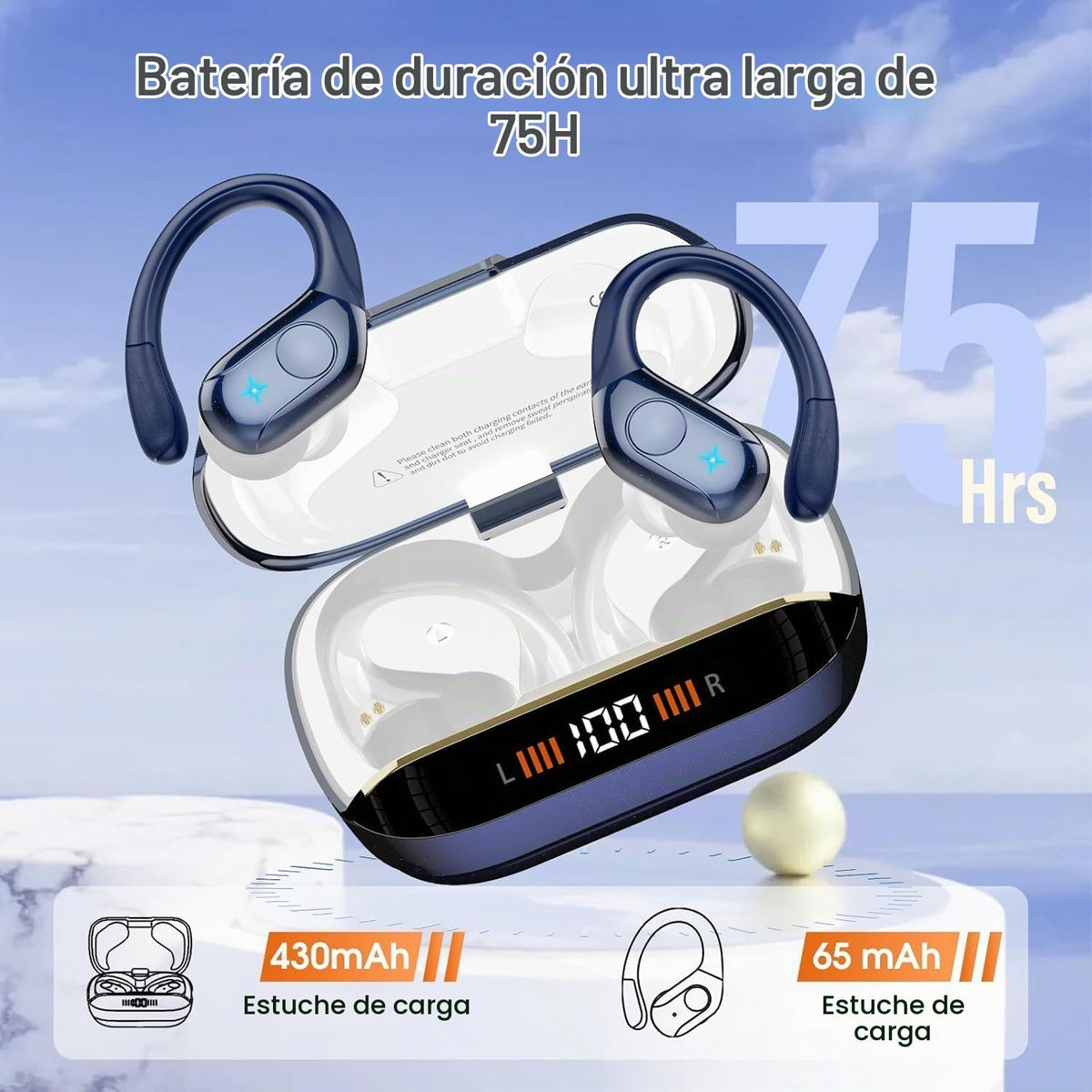 Qecnato Auriculares inalámbricos Bluetooth estéreo de graves profun...
