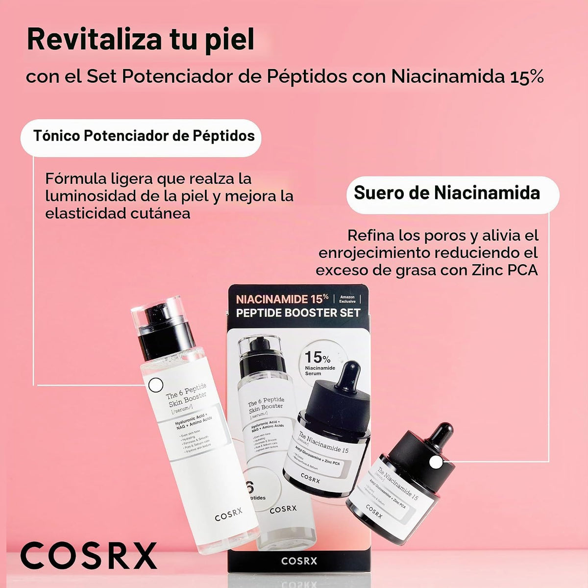 COSRX Niacinamida 15%, Peptide Booster Serum Set, Cuidado de Poros...