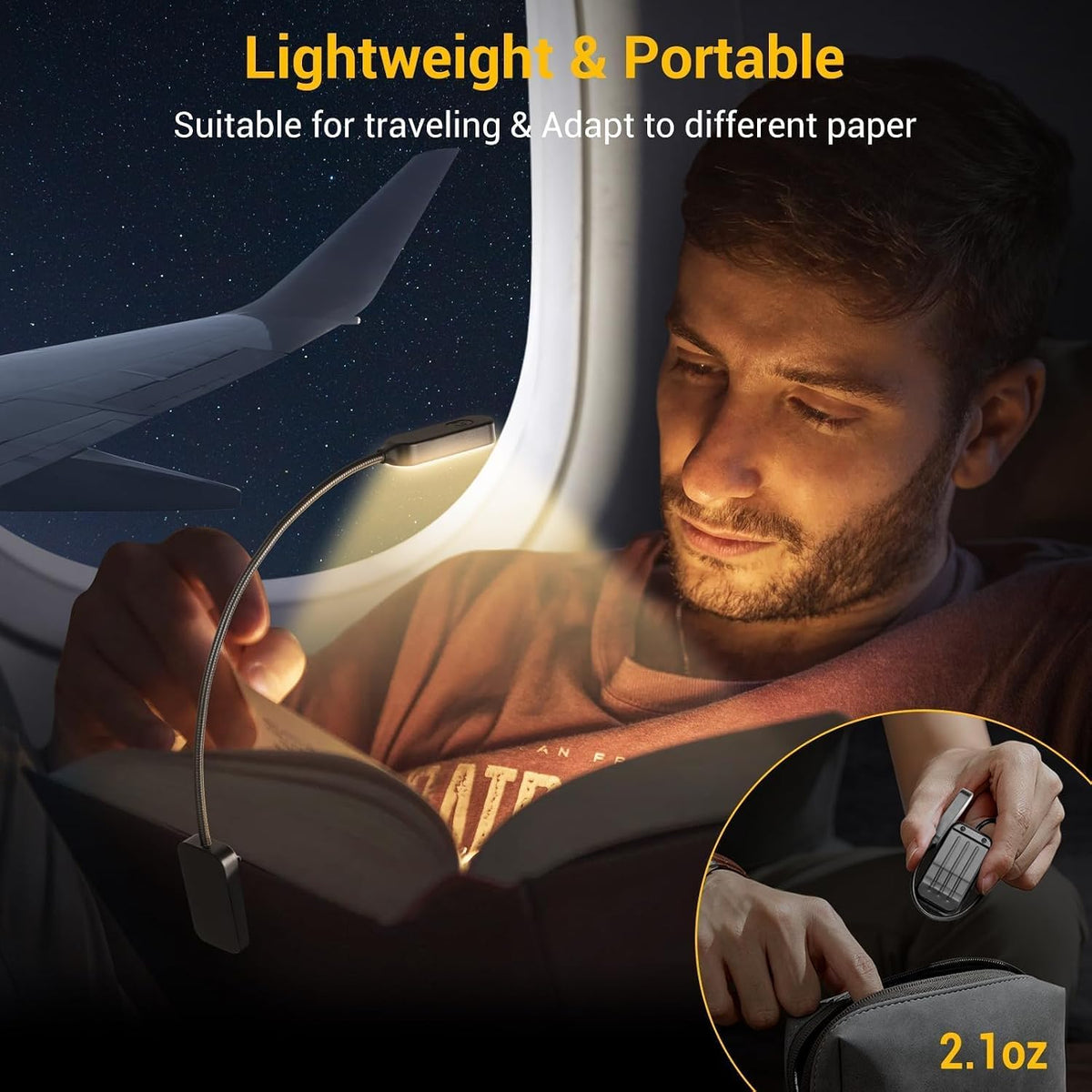 Luz para Libros Paquete de 2, Luces de Lectura Recargables para Lib...