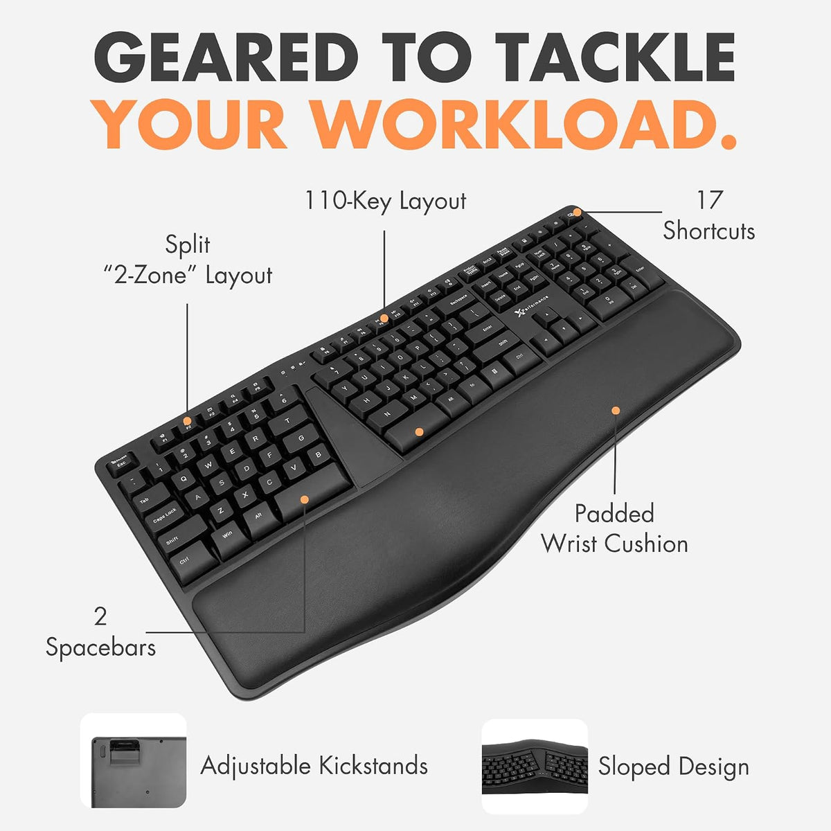X9 Teclado ergonómico inalámbrico con reposamuñecas - Tu comodidad...