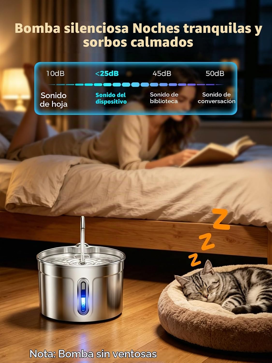 LUVMYPETT Fuente de agua para gatos de acero inoxidable - 74oz\/2.2...