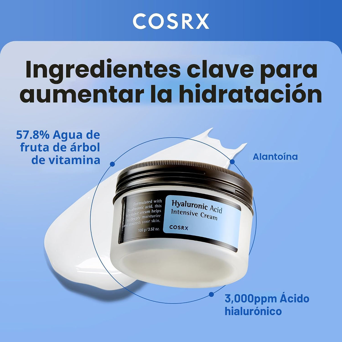 COSRX Crema de ácido hialurónico, hidratante diario para pieles sen...