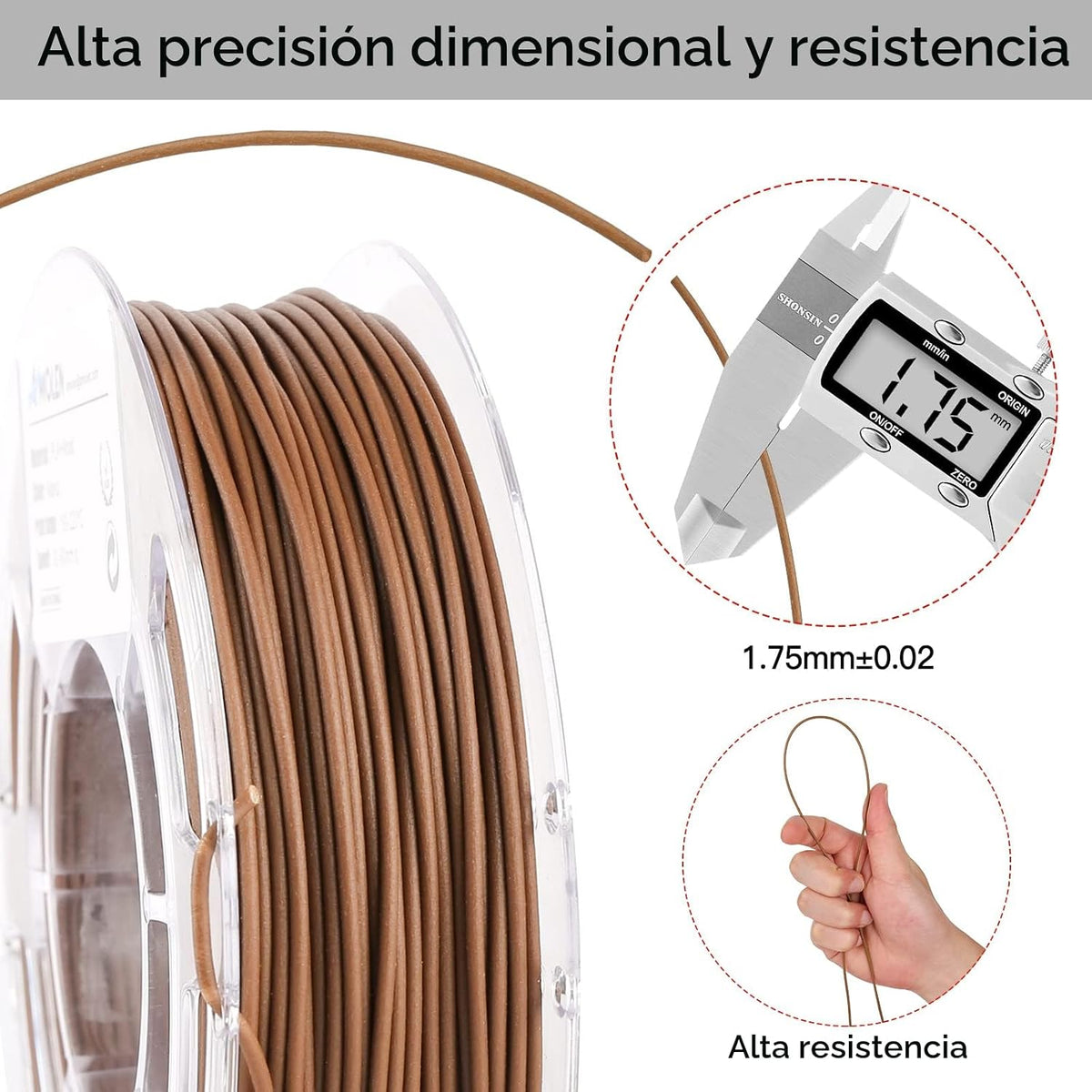 AMOLEN Filamento PLA de madera para impresora 3D, color nogal, cere...