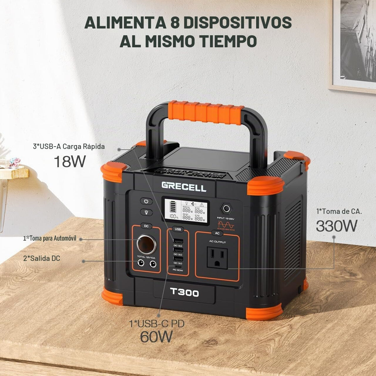 GRECELL Estación de energía portátil 330W (pico 600W) 288.6Wh gener...