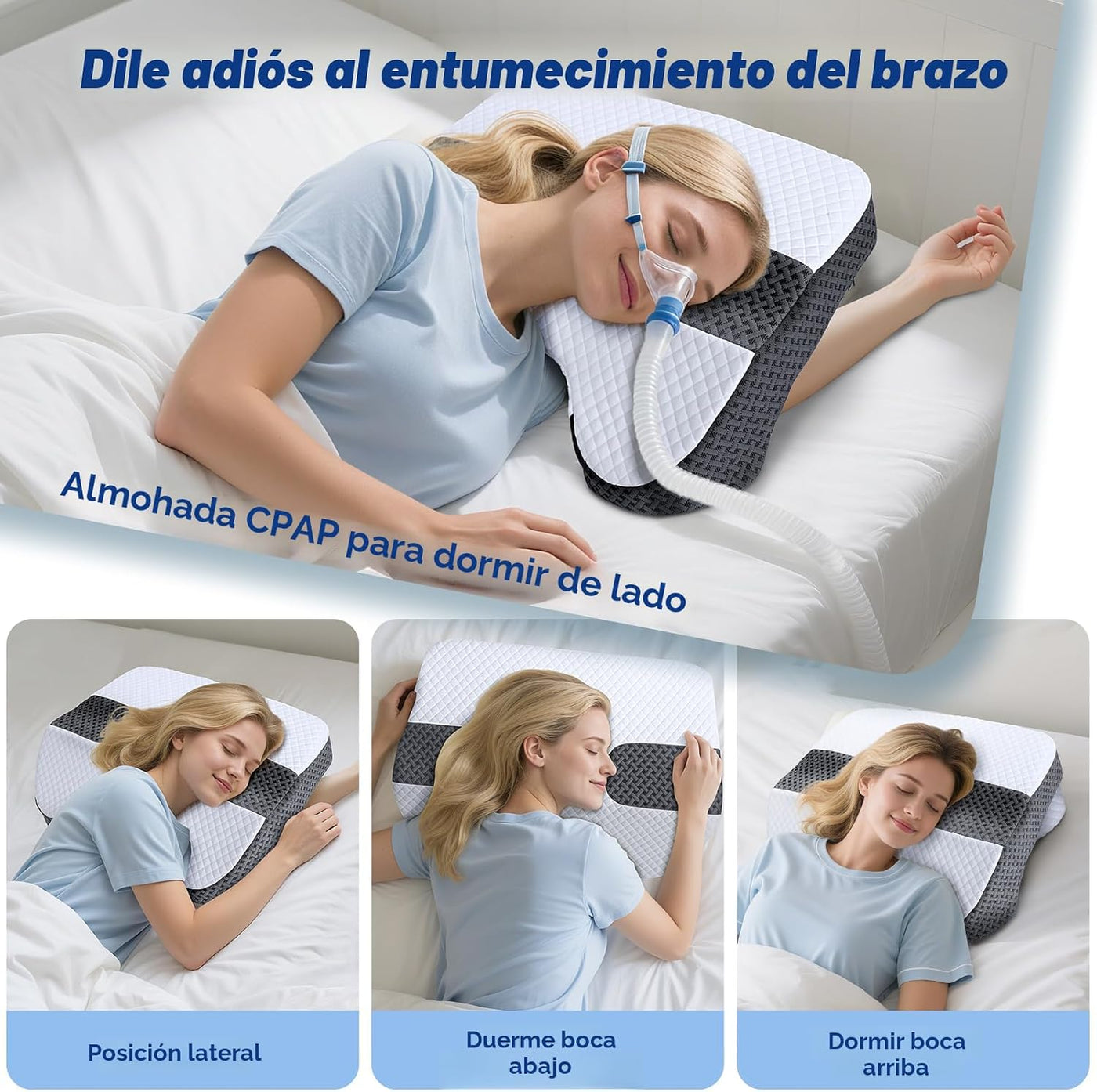 SAHEYER almohada para dormir de lado con agujeros para brazos, sist...