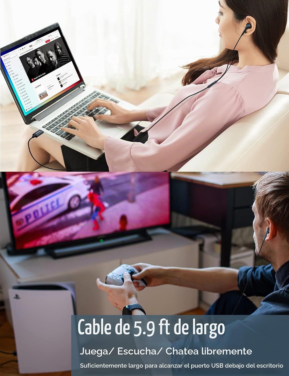 Auriculares USB con micrófono para PC con cable, auriculares USB-A...