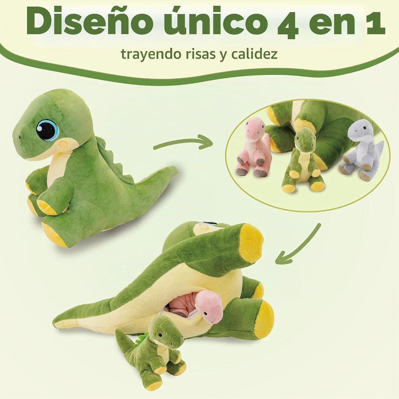 Jrystar Animal de peluche de dinosaurio con bebés, mamá dinosaurio...