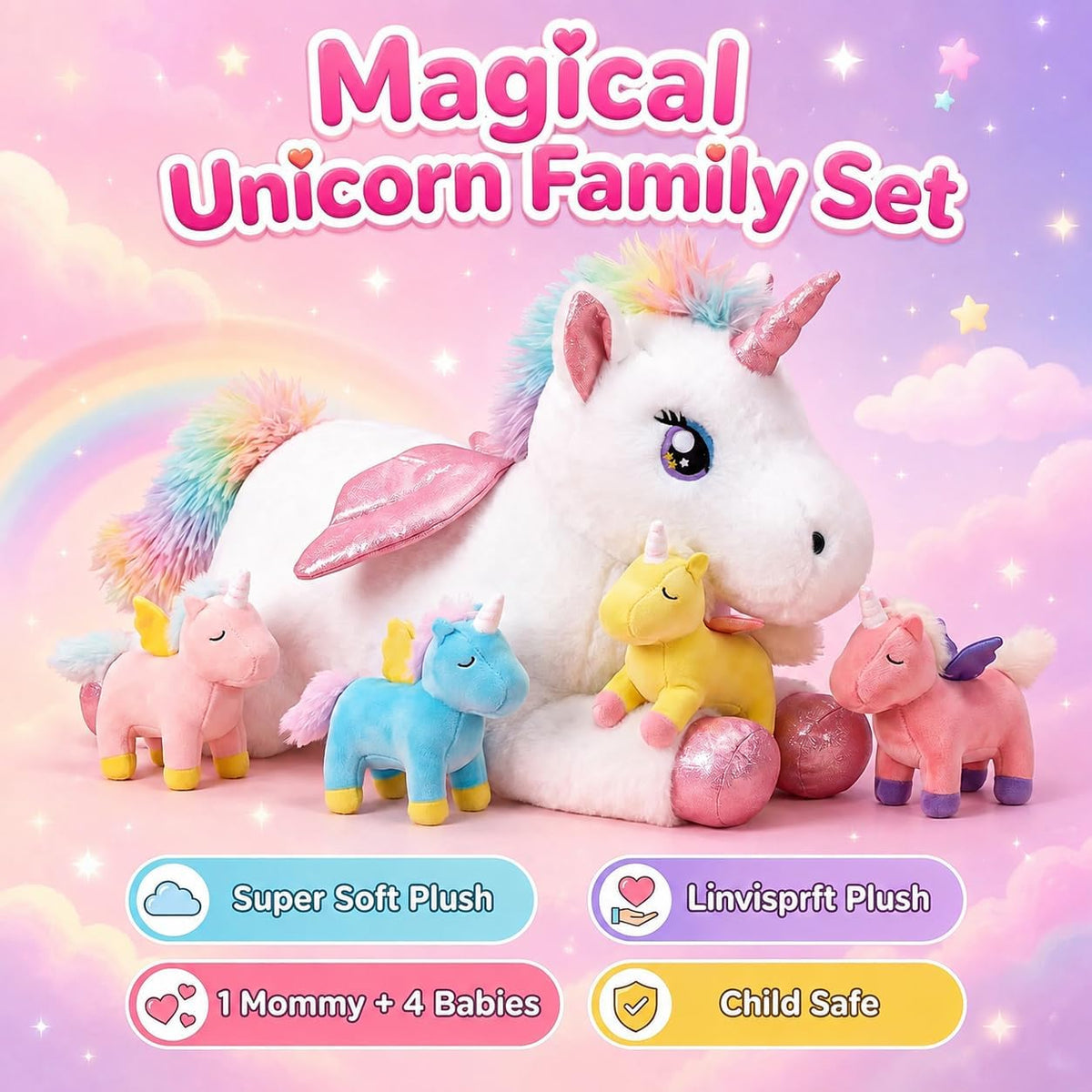 MMguai Animal de peluche de unicornio 5-1 con bebés en vientre con...
