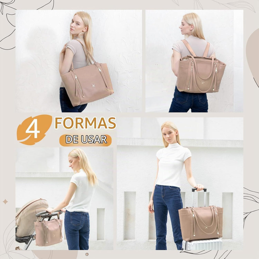 miss fong Pañalera de cuero para pañales tipo mochila, bolso grande...