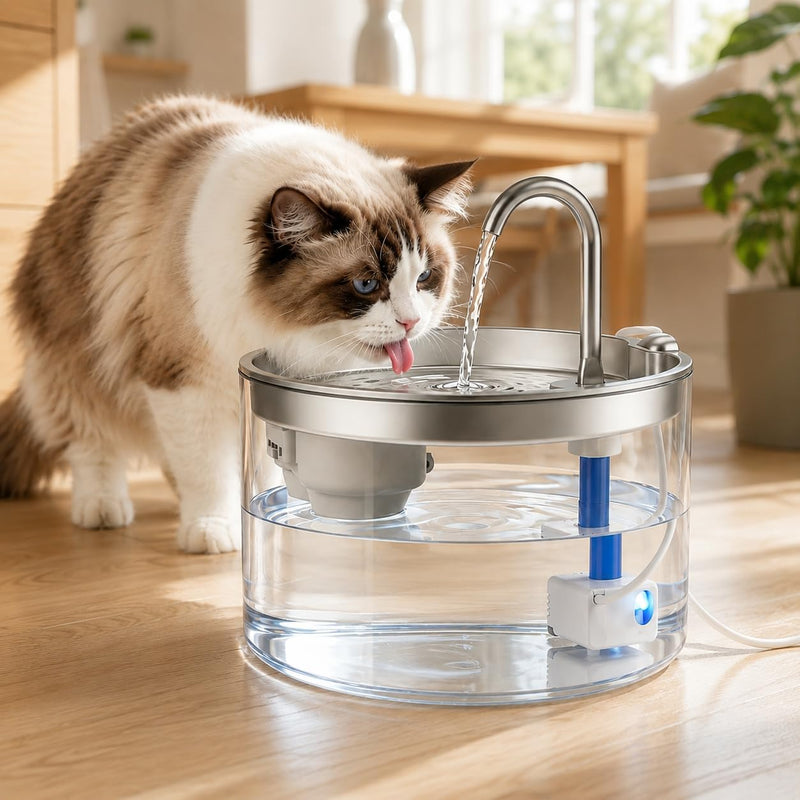 Fuente de agua de cristal para gatos, 95oz\/2.8L, apta para lavavaj...