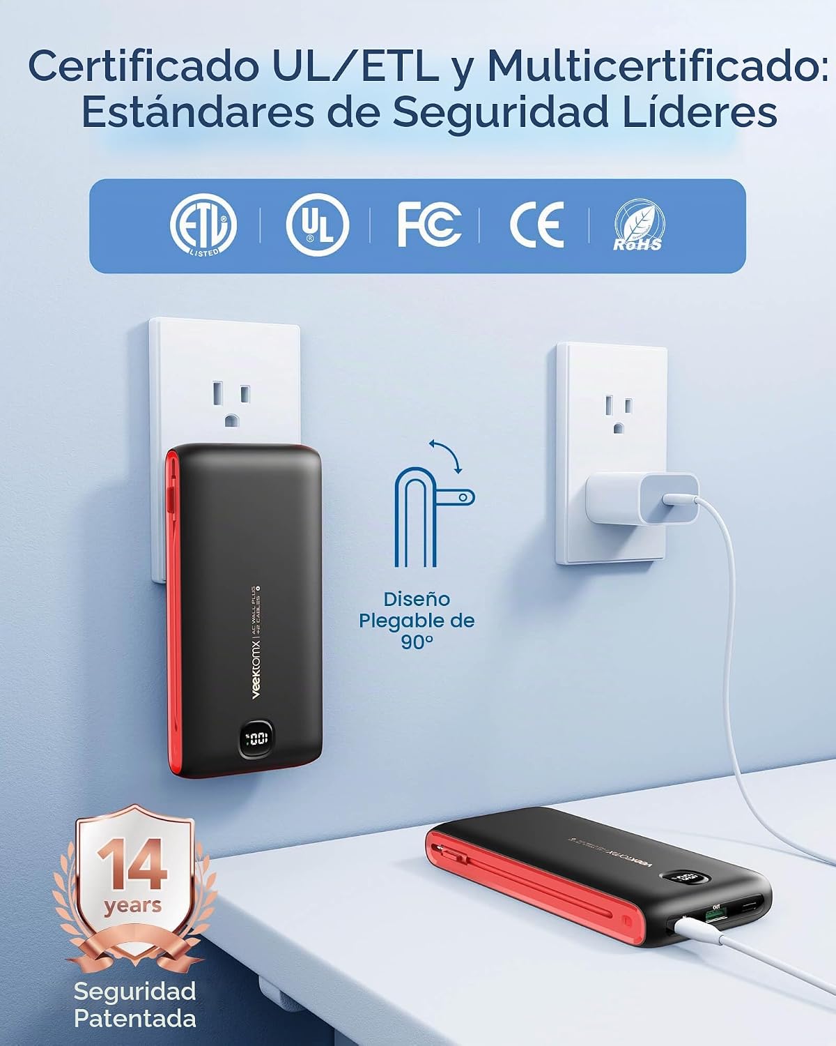 Cargador portátil VEEKTOMX de 10000 mAh con cables integrados y enc...
