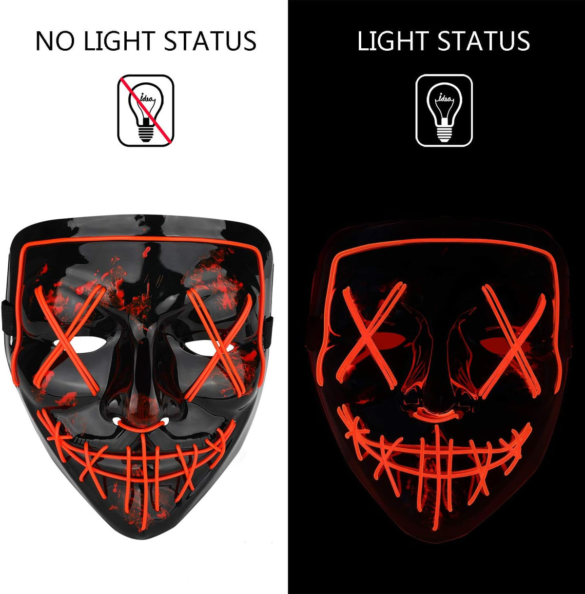 Poptrend Máscara de Halloween con luz LED para festivales, cosplay,...