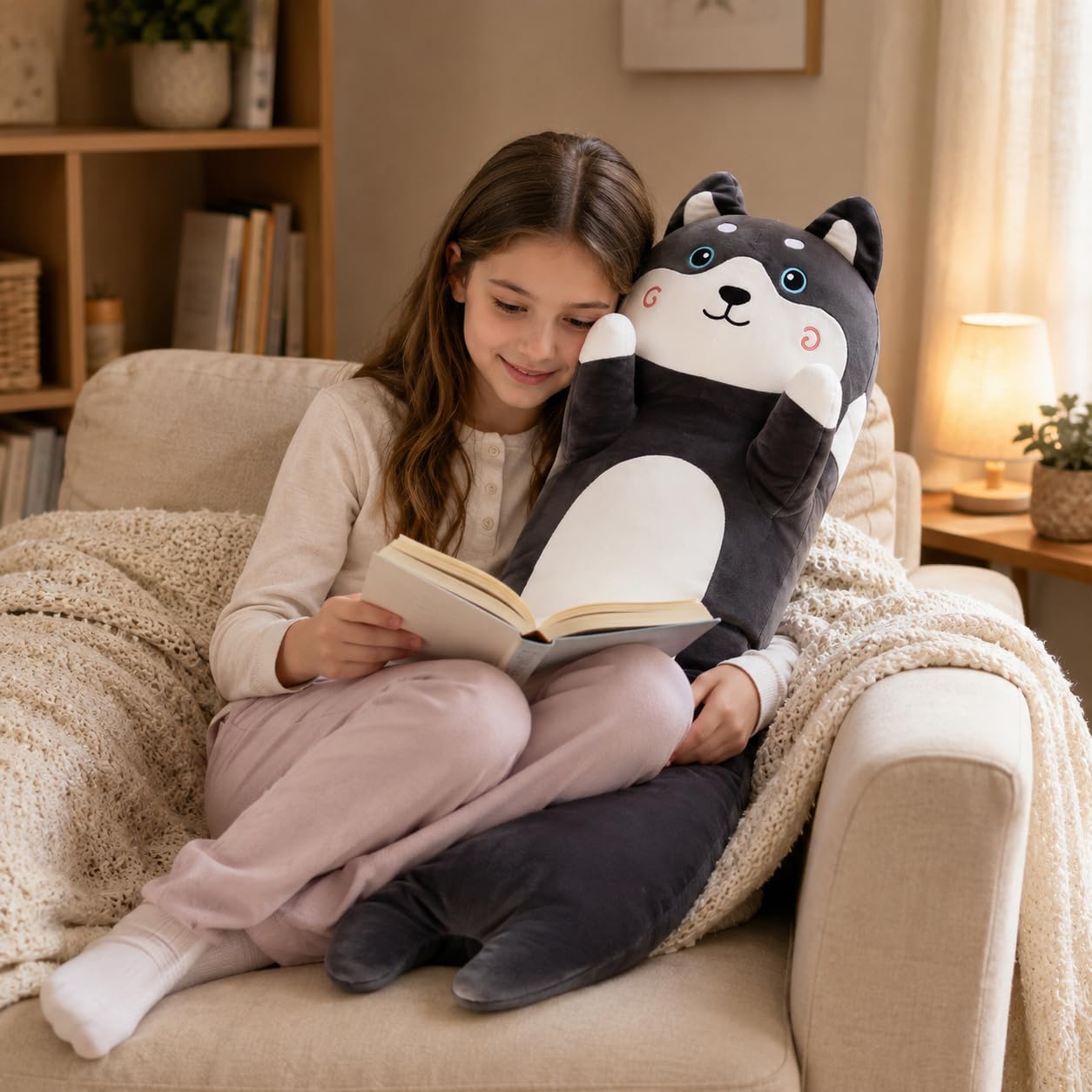 Kashabawangzi Peluche de perro Husky de 36 pulgadas, suave almohada...