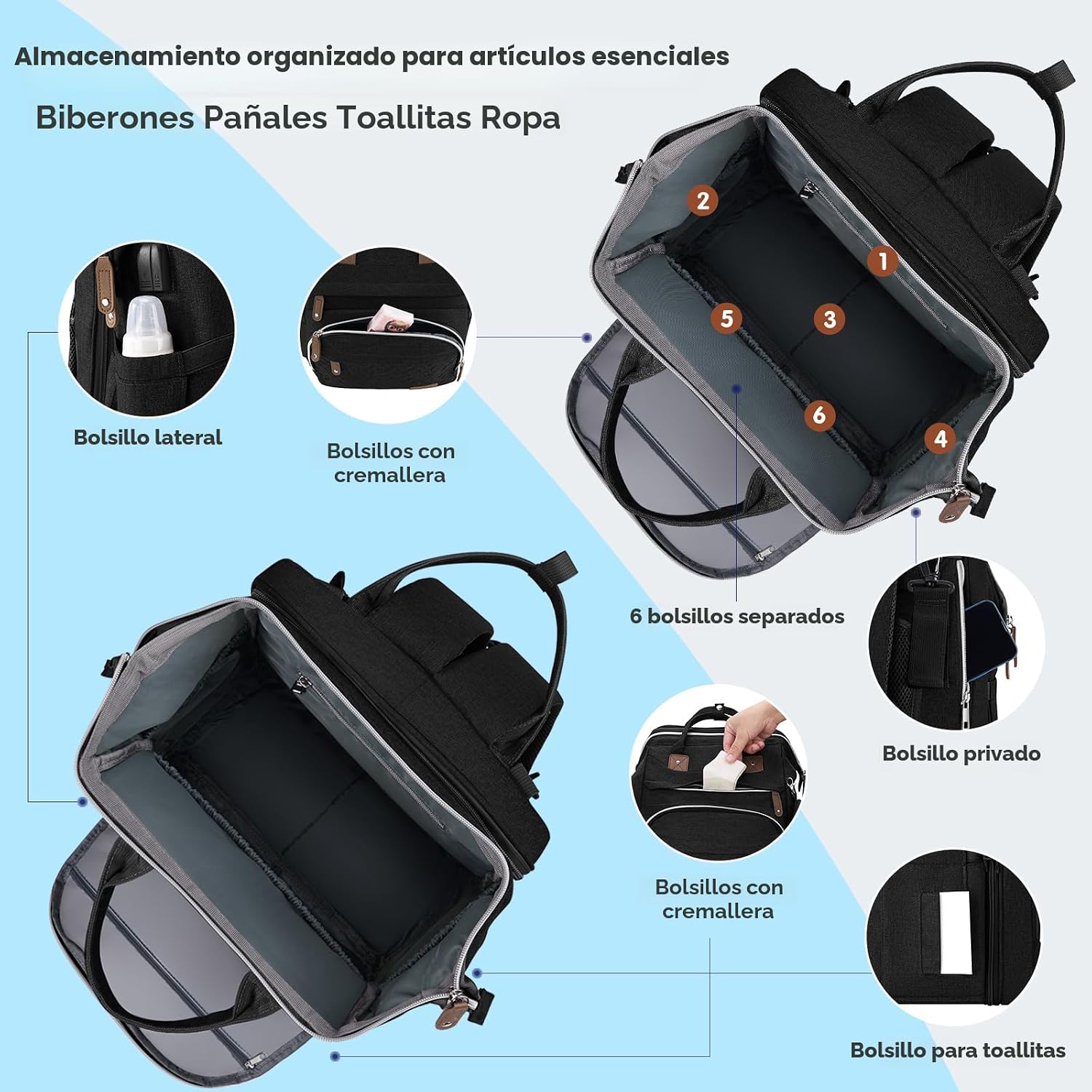 DERJUNSTAR Mochila para pañales, bolsa de bebé grande con cambiador...