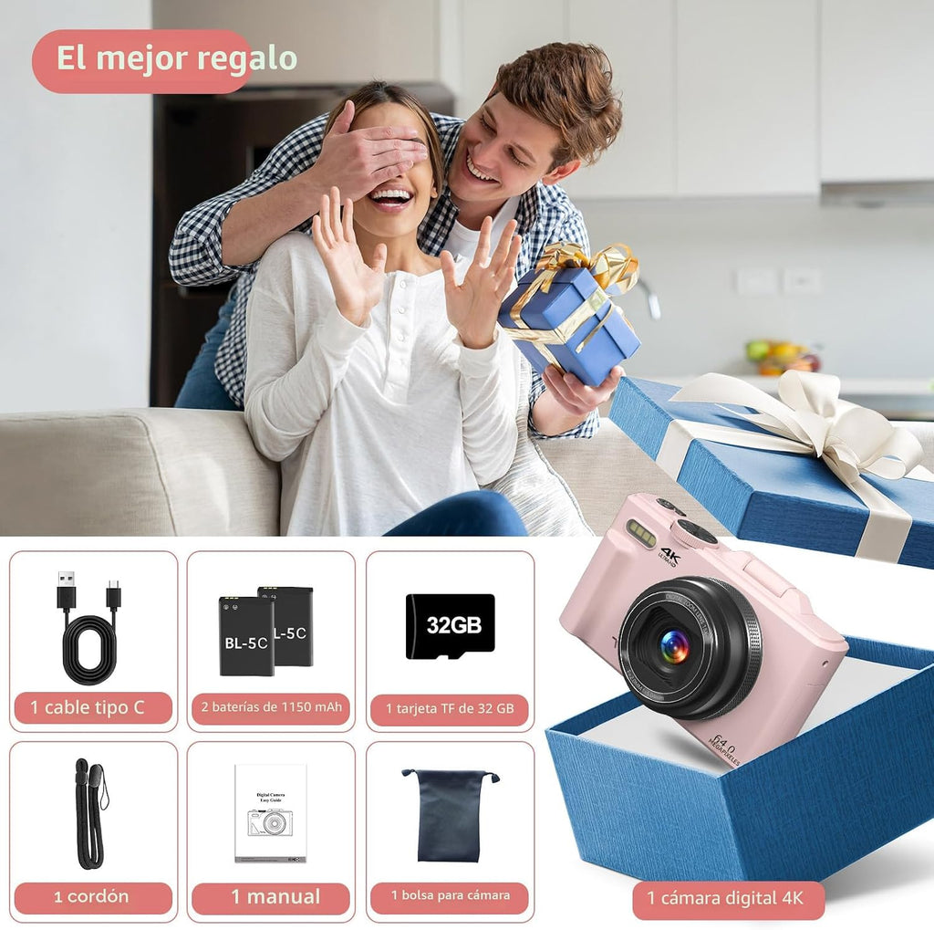 Cámara digital para fotografía, cámara de vlogging 4K para YouTube...