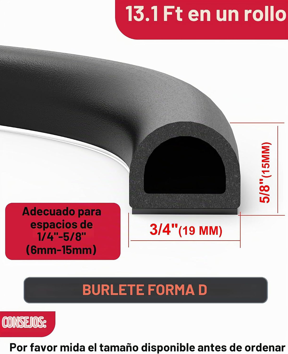 CHUANJI Burlete de goma autoadhesivo para puerta, en forma de D, ti...