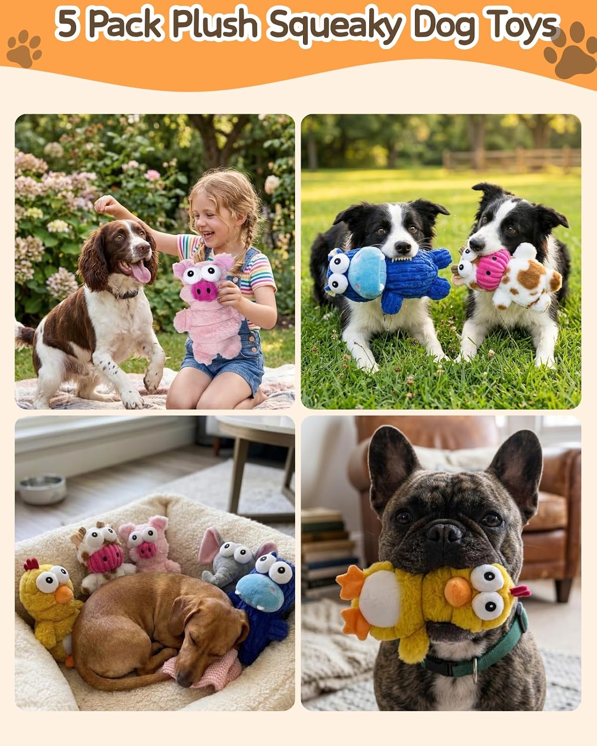 BoYoYo Paquete de 5 juguetes chirriantes de felpa para perros peque...