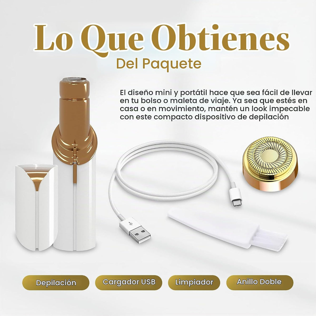 Removedor de vello facial para mujer, recargable por USB, 2 cabezal...