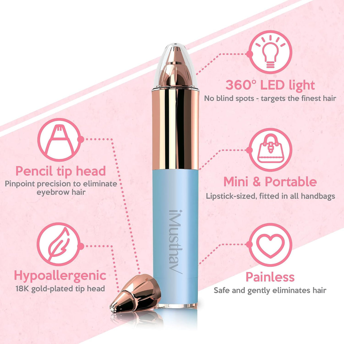 iMusthav Cortador de cejas eléctrico impecable para mujeres con bat...