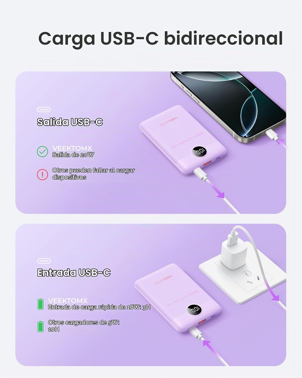 Veektomx Minicargador portátil, 10,000 mAh, 22.5 vatios, carga rápi...