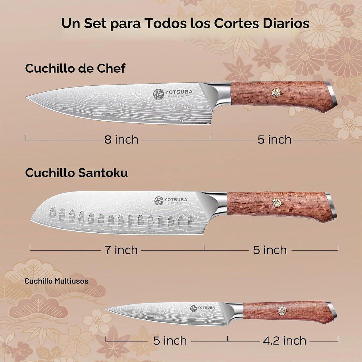 Juego de cuchillos de cocina YOTSUBA 3 piezas, juego de cuchillos d...