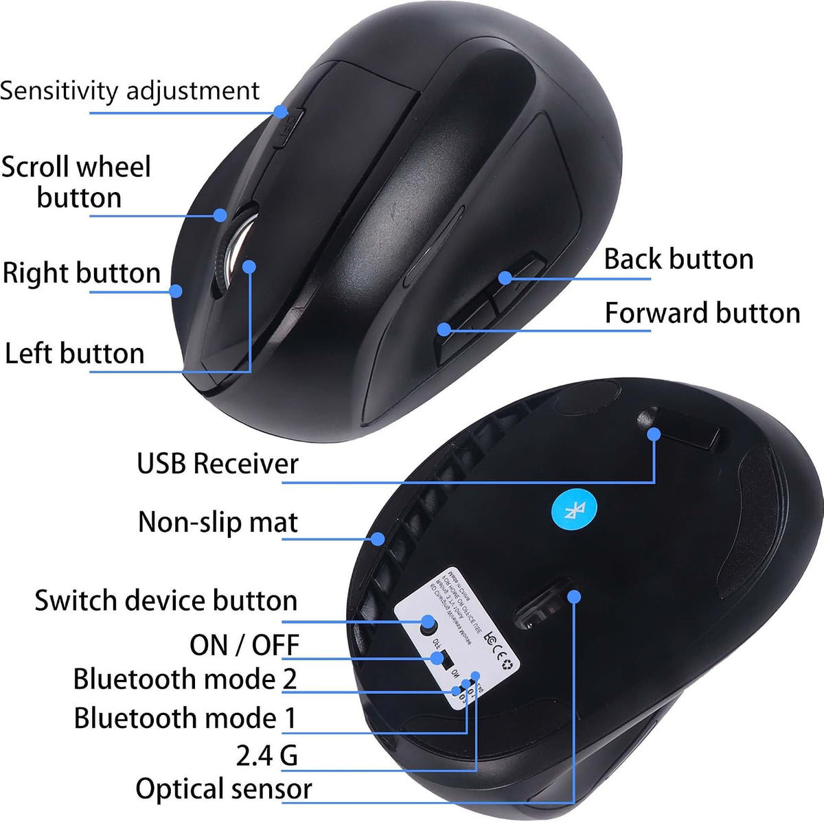 Ratón inalámbrico Bluetooth, ergonómico, vertical, recargable, sile...