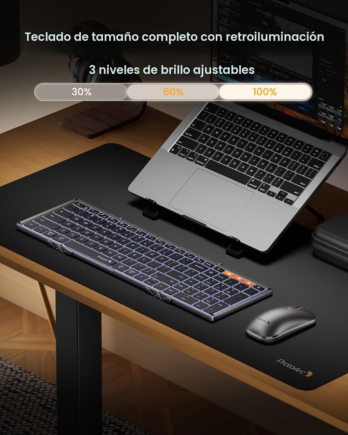 ProtoArc XKM01 Pro Teclado y mouse plegables retroiluminados, tamañ...