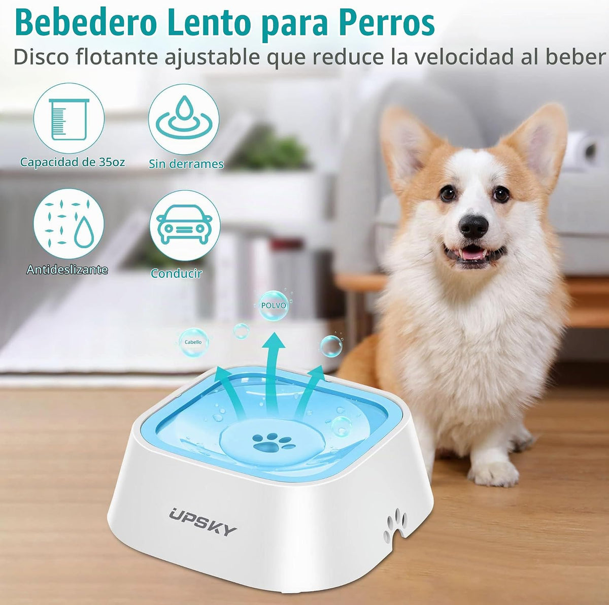 UPSKY Cuenco de agua para mascotas sin derrames, 35 onzas, alimenta...