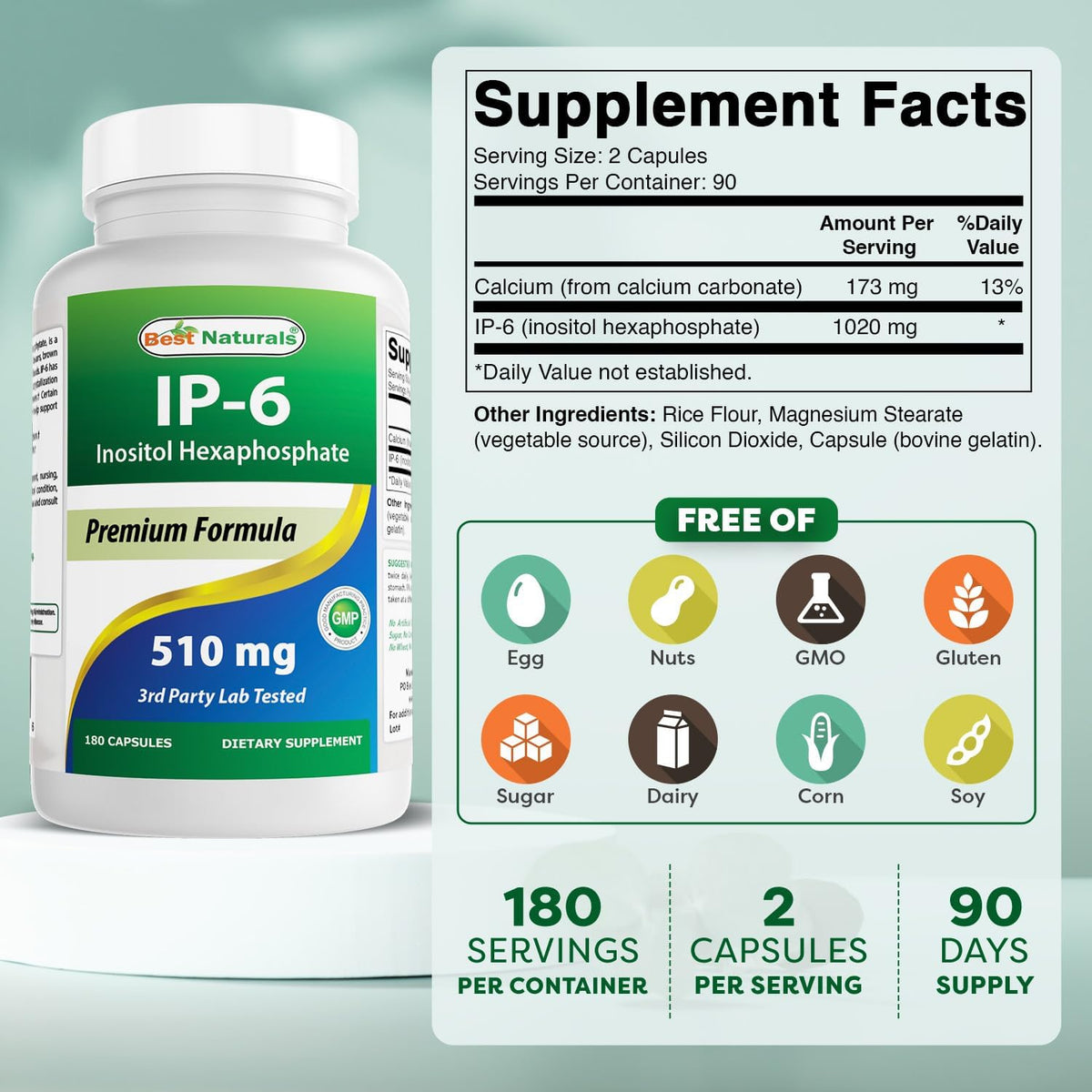 Best Naturals IP-6 510 mg 180 cápsulas (paquete de 2)