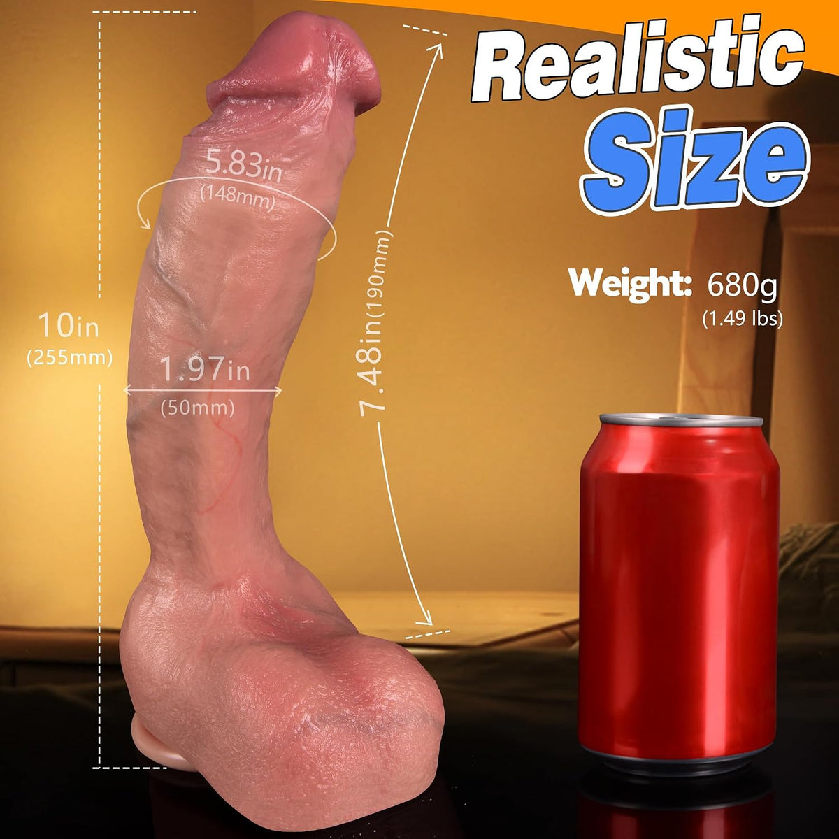 Juguete sexual realista curvado de 10 pulgadas con consolador anal...