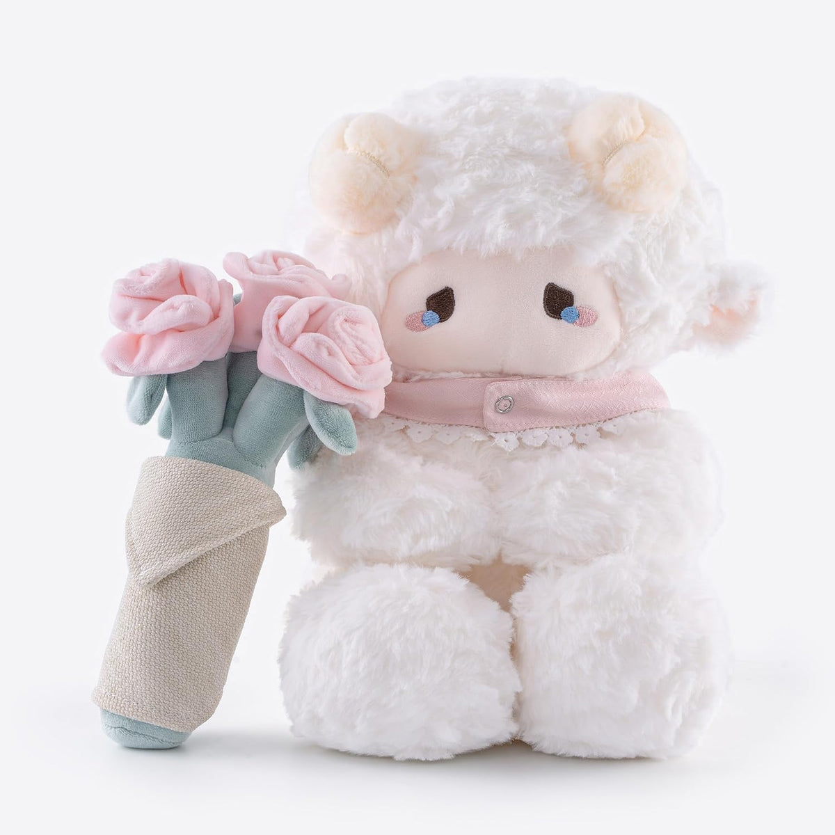 Peluche de cordero blanco de 11.4 pulgadas con ramo extraíble de ro...