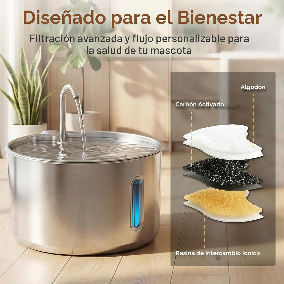 Fuente de agua de acero inoxidable para gatos, dispensador automáti...