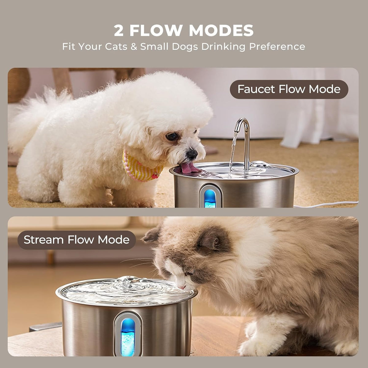 Smartoo Fuente de agua para gatos de acero inoxidable de 3.2L\/108o...